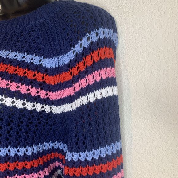 TALBOTS OPEN STITCH SWEATER - HAPPY STRIPE COTTON CREW NECK SIZE XL (16/18) NWT - Picture 6 of 14